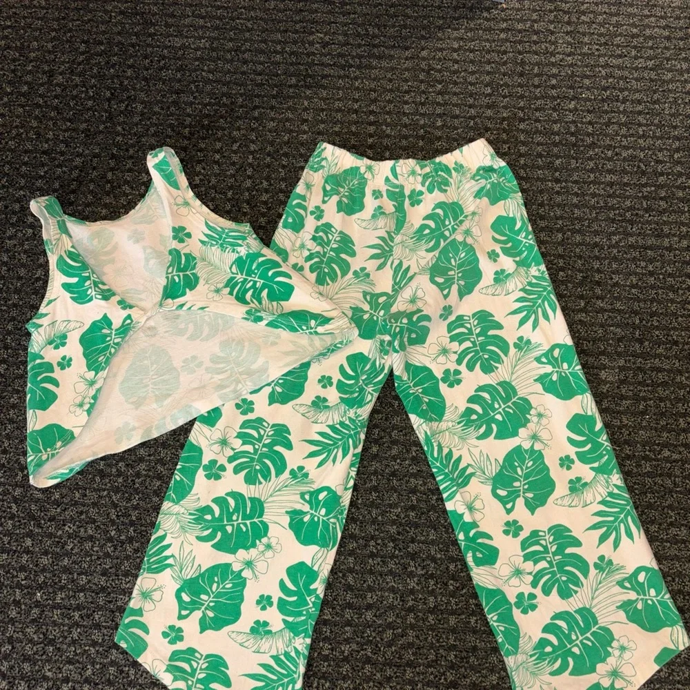 Zara Girls Tropical Leaf 2-Piece Set | Tank Top & Wide-Leg Pants | Size 10 - Picture 3 of 3